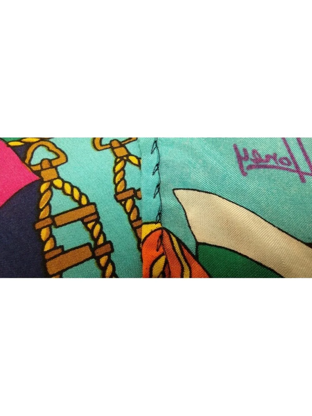 Vintage Multicolor Nautical Flags Blue by HONEY Scarf Silk Oblong 100% Silk Long